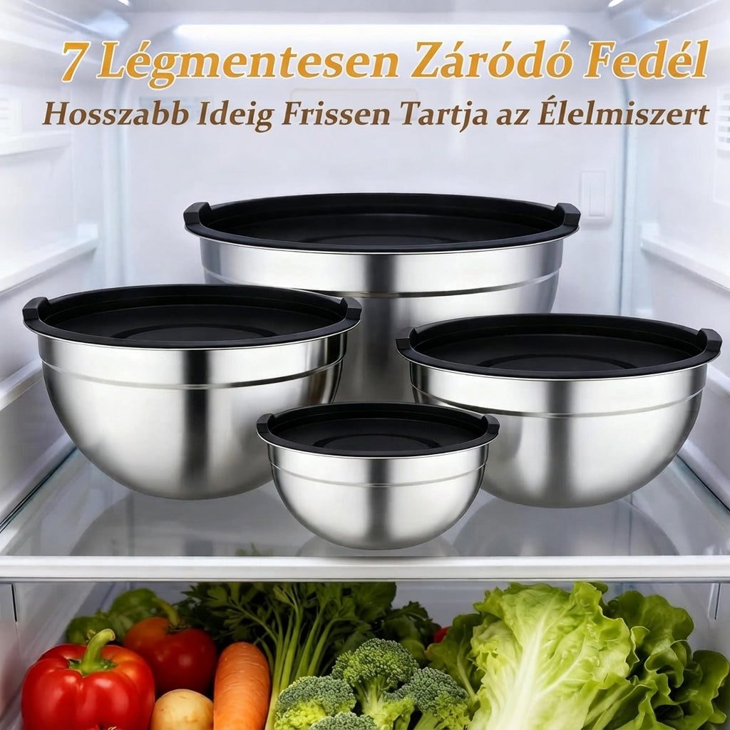 Inox tál készlet hermetikus fedőkkel
