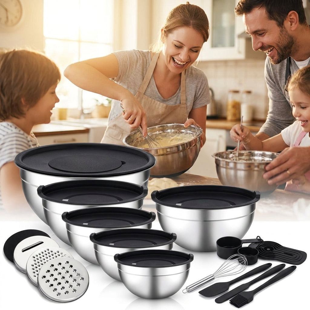 Inox tál készlet hermetikus fedőkkel