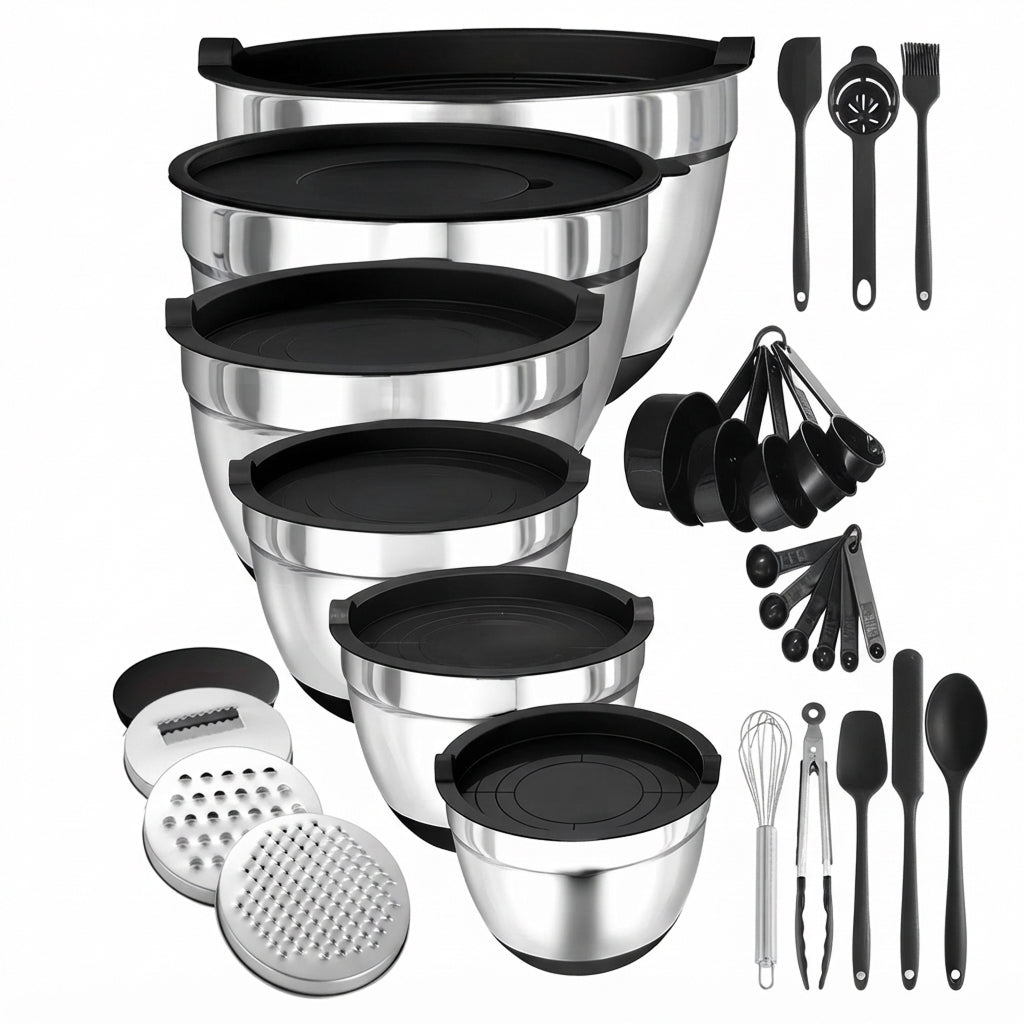 Inox tál készlet hermetikus fedőkkel