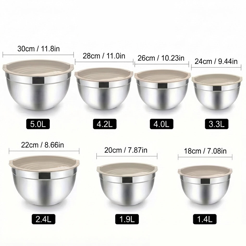 7 db-os inox tál készlet fedőkkel