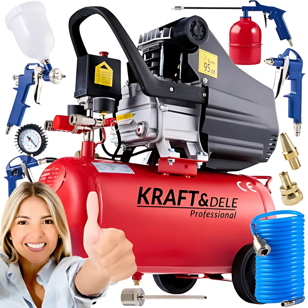 OLAJKOMPRESSZOR Kraft&Dele® 24L + PNEUMATIKUS KÉSZLET 8U1